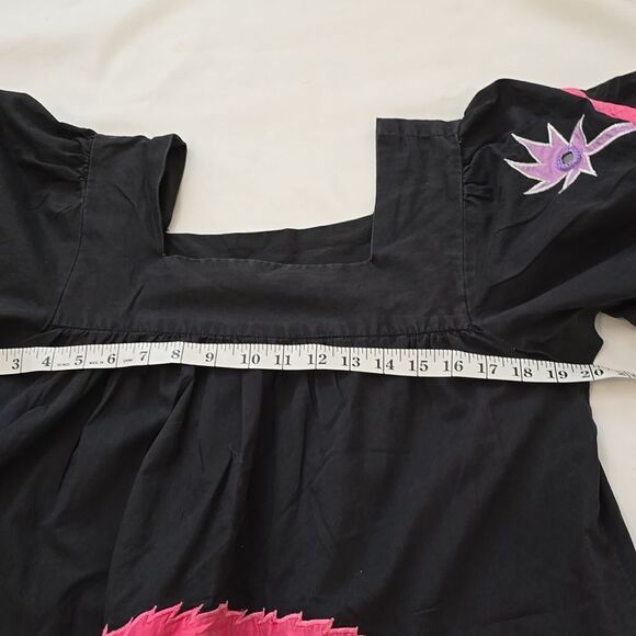 VINTAGE Ramona Rull Black Cotton Patchwork giraffe Appliqué Mumu Midi Tent Dress - Picture 5 of 7